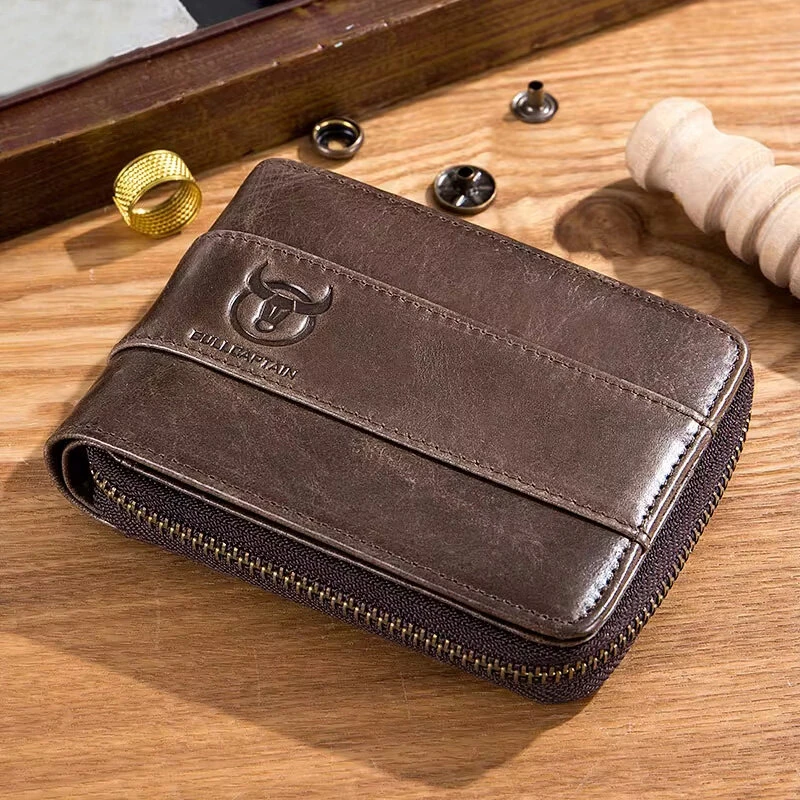 BULLCAPTAIN Genuine Leather Zipper Men Wallets Multi Card Slot ID Card Mini Holder Bags Bussiness Casual Coin Purse (image for) BULLCAPTAIN Genuine Leather Zipper Men Wallets Multi Card Slot ID Card Mini Holder Bags Bussiness Casual Coin Purse
